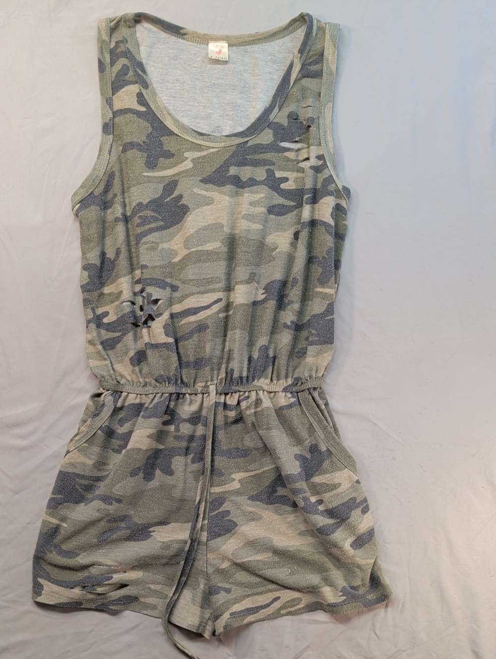 Sleeveless Green Camo Drawstring Romper